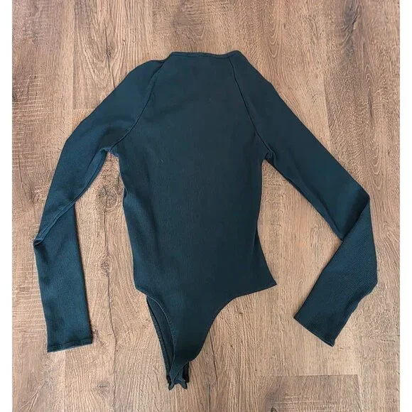 Lulus Forest Green Ribbed Long Sleeve Asymmetrical Bodysuit XL - Picture 4 of 7